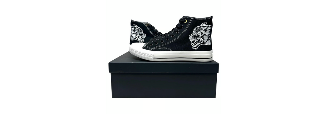 Darc Sport High Top Shoes Embroidered Wolves Forever NFGU Sneakers Black/White