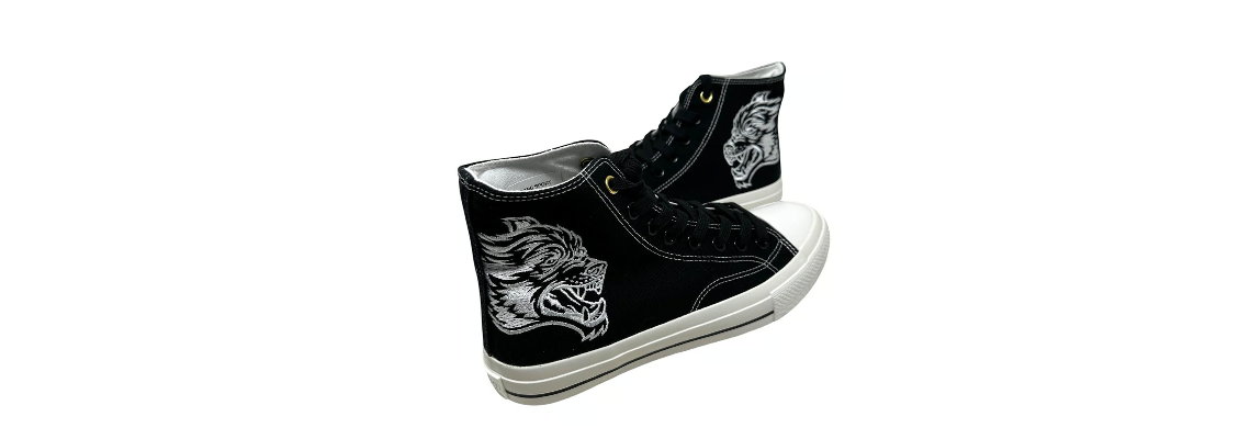 Darc Sport High Top Shoes Embroidered Wolves Forever NFGU Sneakers Black/White