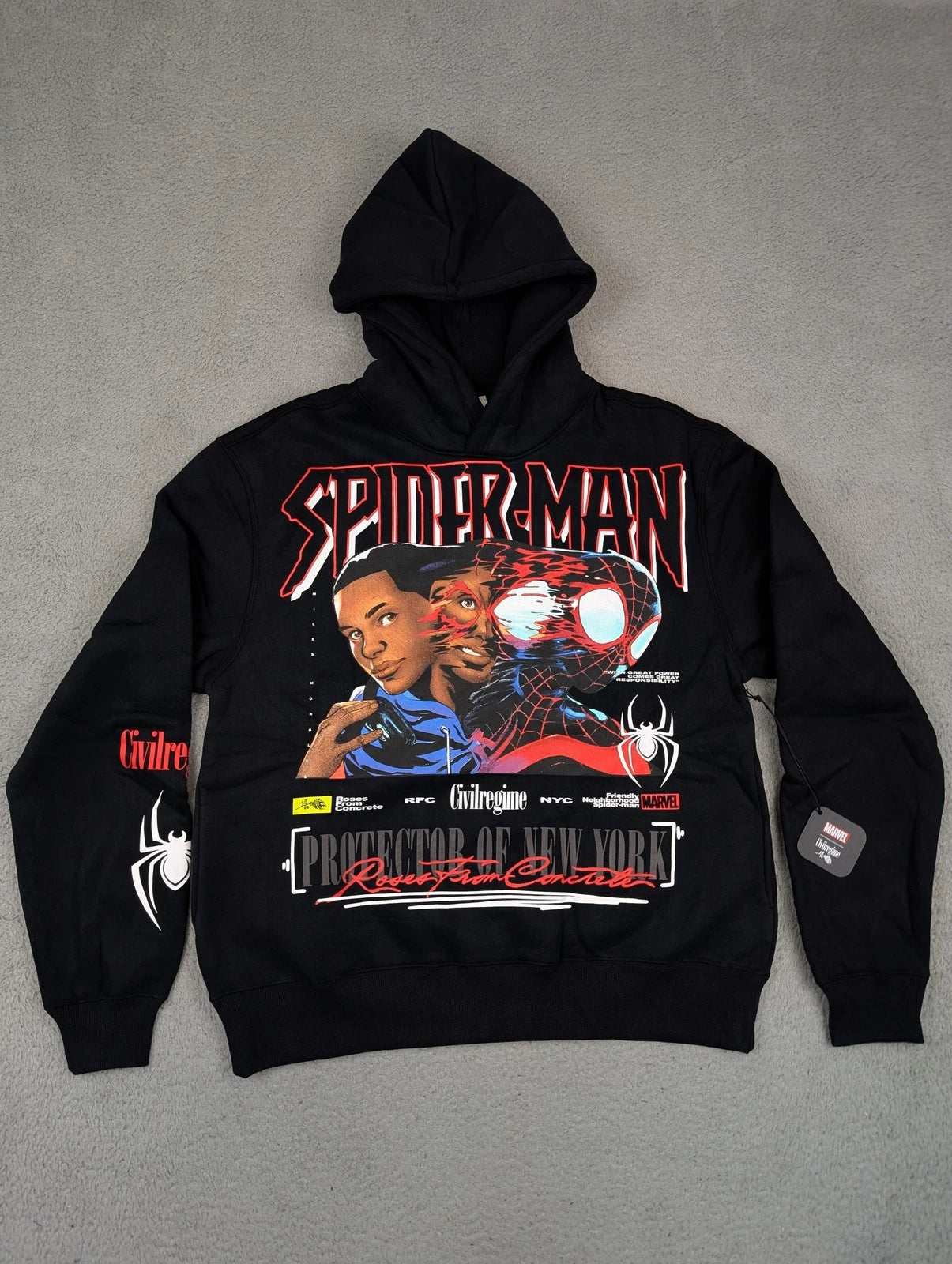 Mens Civil Regime x Marvel Hoodie Miles Morales "Protector of New York"